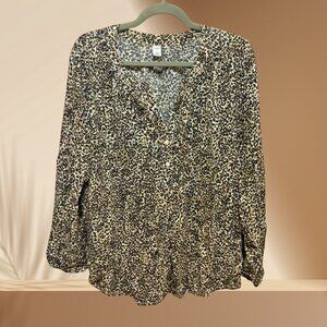 Old Navy Leopard Print Button Front Blouse | Size XL